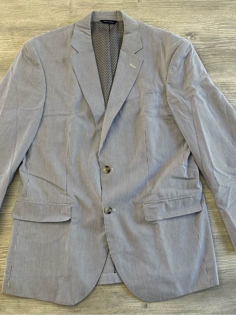 40R Alan Flusser Cotton Blue & White Pincord Stripe Sport Coat Blazer